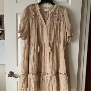 Beige Boho Dress with Lace Details